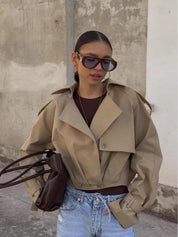 Isabelle Fournier | Cropped Trench Jacket with Oversized Lapel Chic For Women