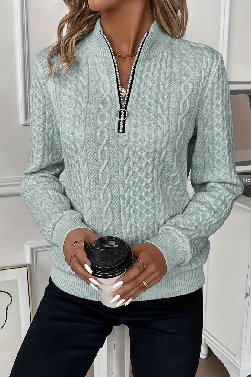 Lily Cooper | Cable Knit Half-Zip Sweatshirt For Women