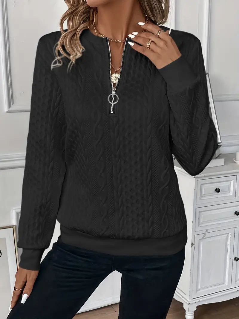 Lily Cooper | Cable Knit Half-Zip Sweatshirt For Women