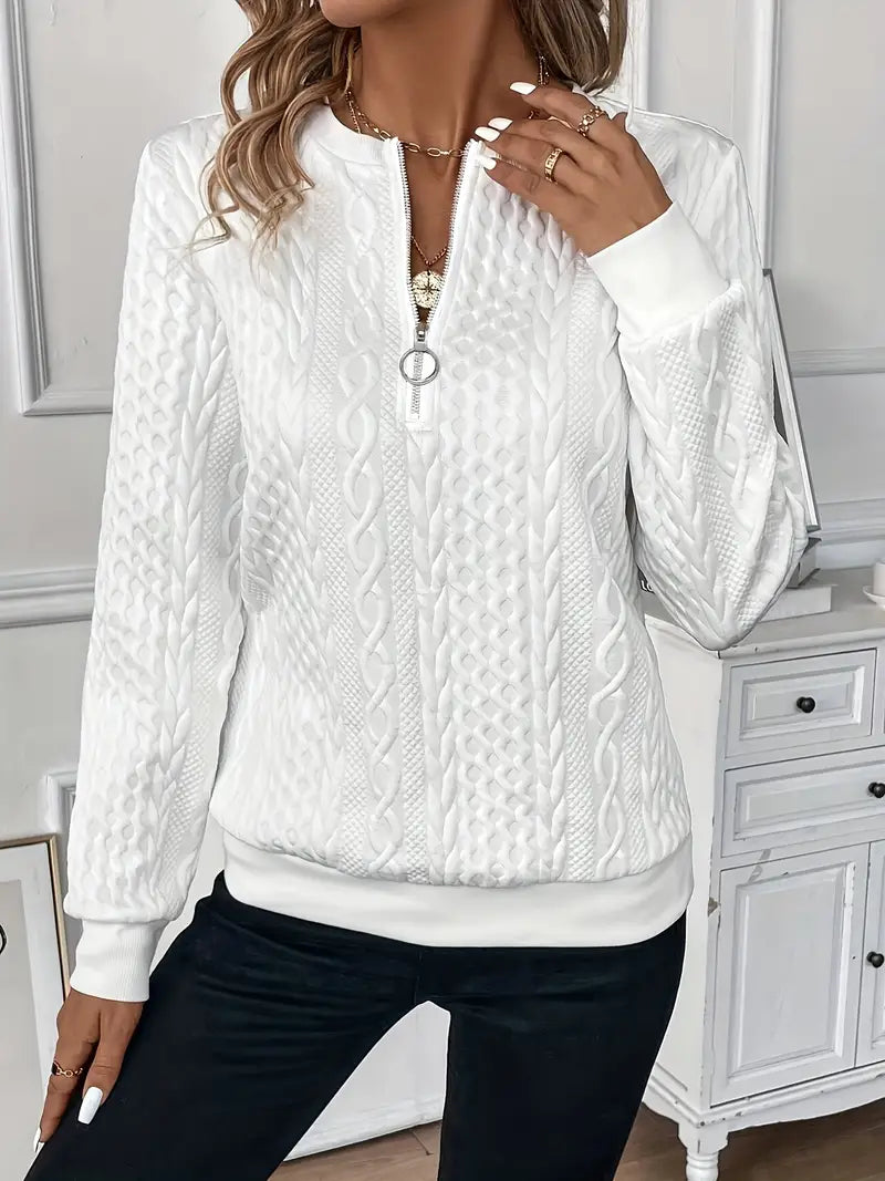 Lily Cooper | Cable Knit Half-Zip Sweatshirt For Women