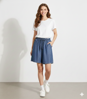 Juliette Caron | Relaxed Denim Shorts with Elastic Waist Comfort For Women