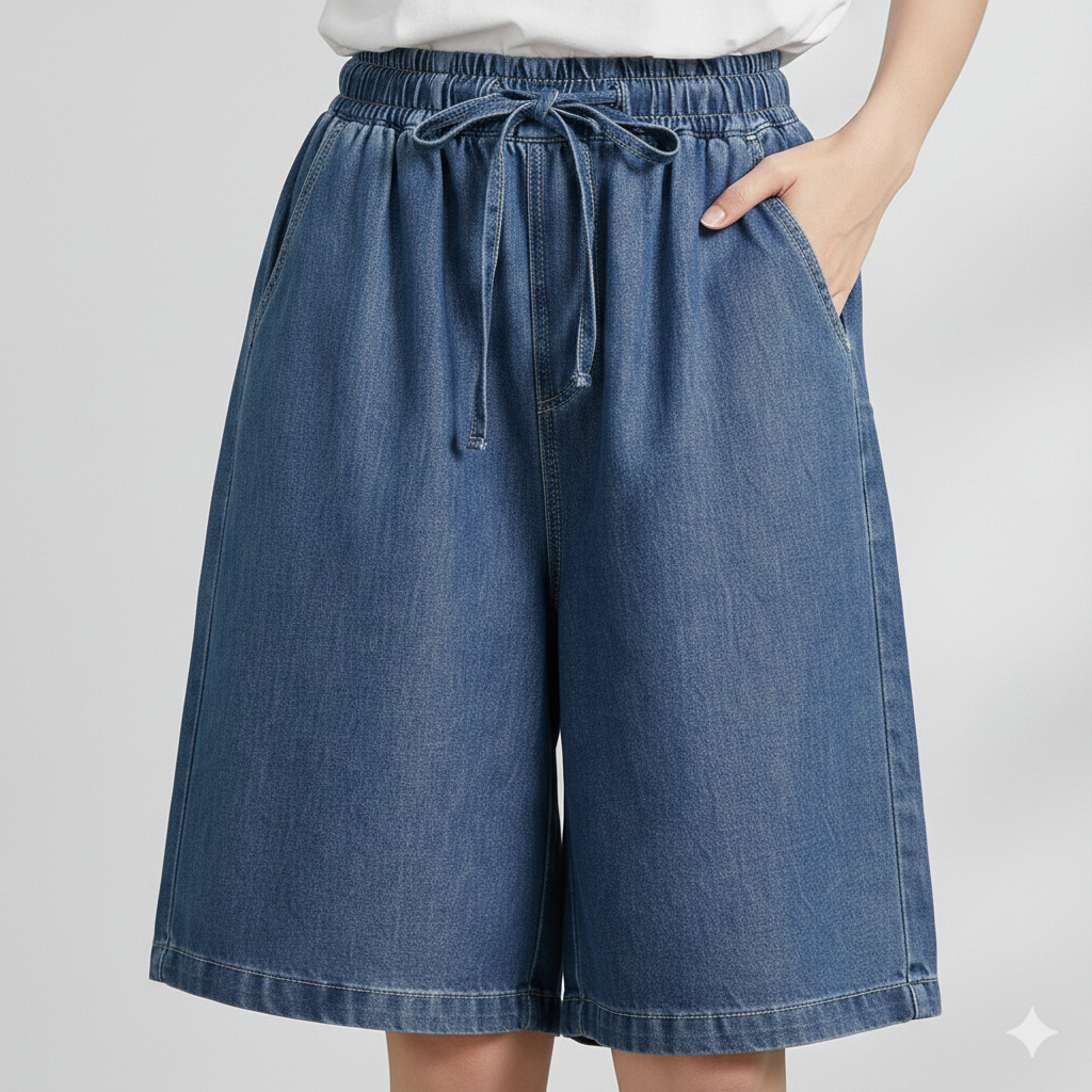 Juliette Caron | Relaxed Denim Shorts with Elastic Waist Comfort For Women