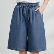 Juliette Caron | Relaxed Denim Shorts with Elastic Waist Comfort For Women