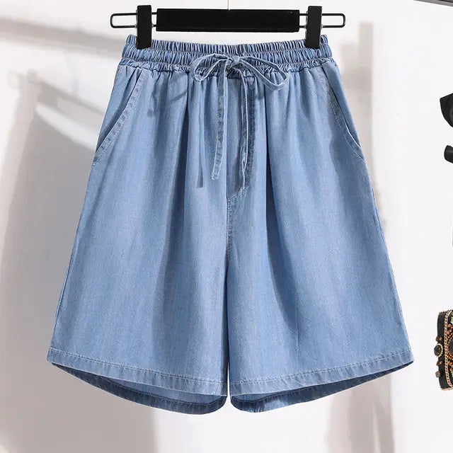 Juliette Caron | Relaxed Denim Shorts with Elastic Waist Comfort For Women