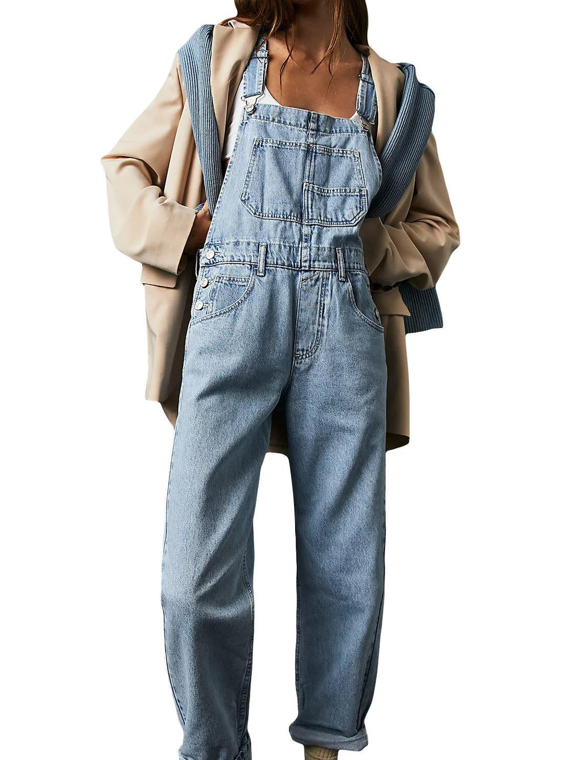 Amélie Laurent | Denim Utility Overalls with Relaxed Fit Comfort For Women