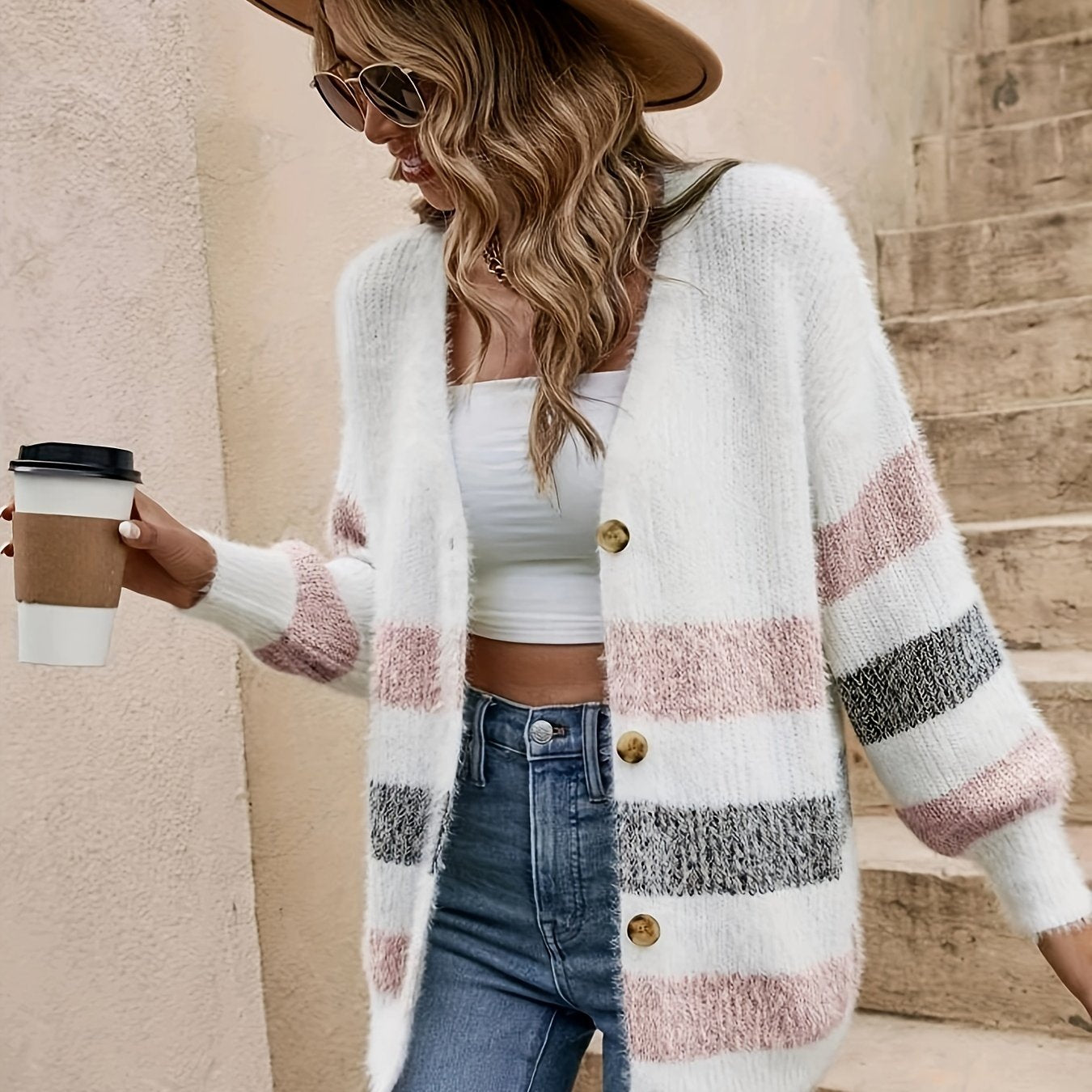 Elena Moreau | Soft Knit Striped Cardigan For Women