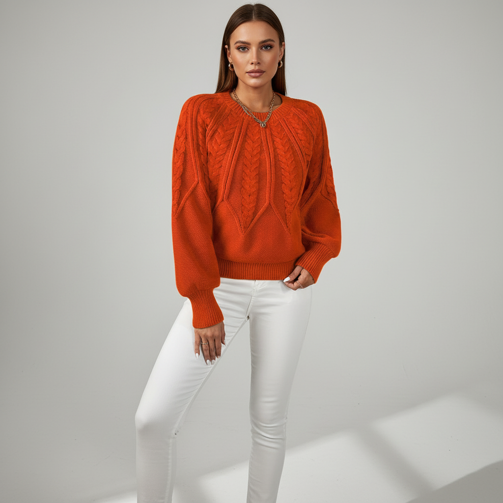 Aurora Sinclair | Cable Knit Autumn Sweater For Women