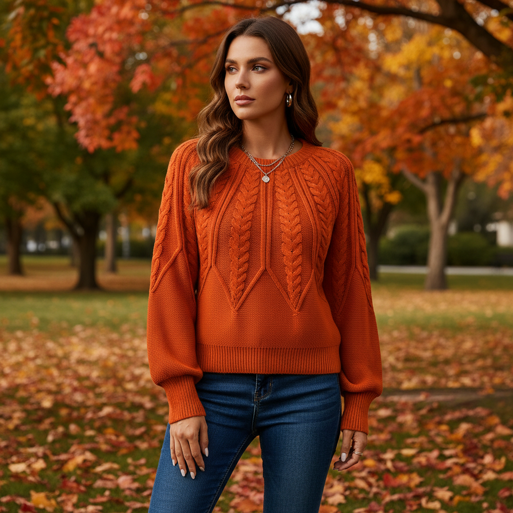 Aurora Sinclair | Cable Knit Autumn Sweater For Women