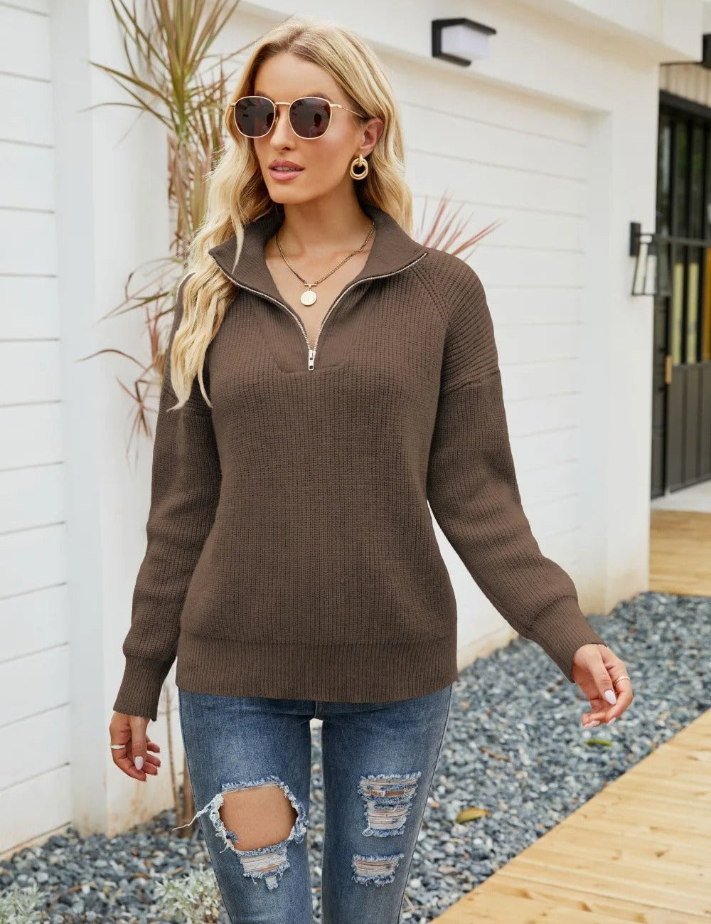 Elena Rossi | Half-Zip Knit Sweater With Casual Luxe Comfort For Women