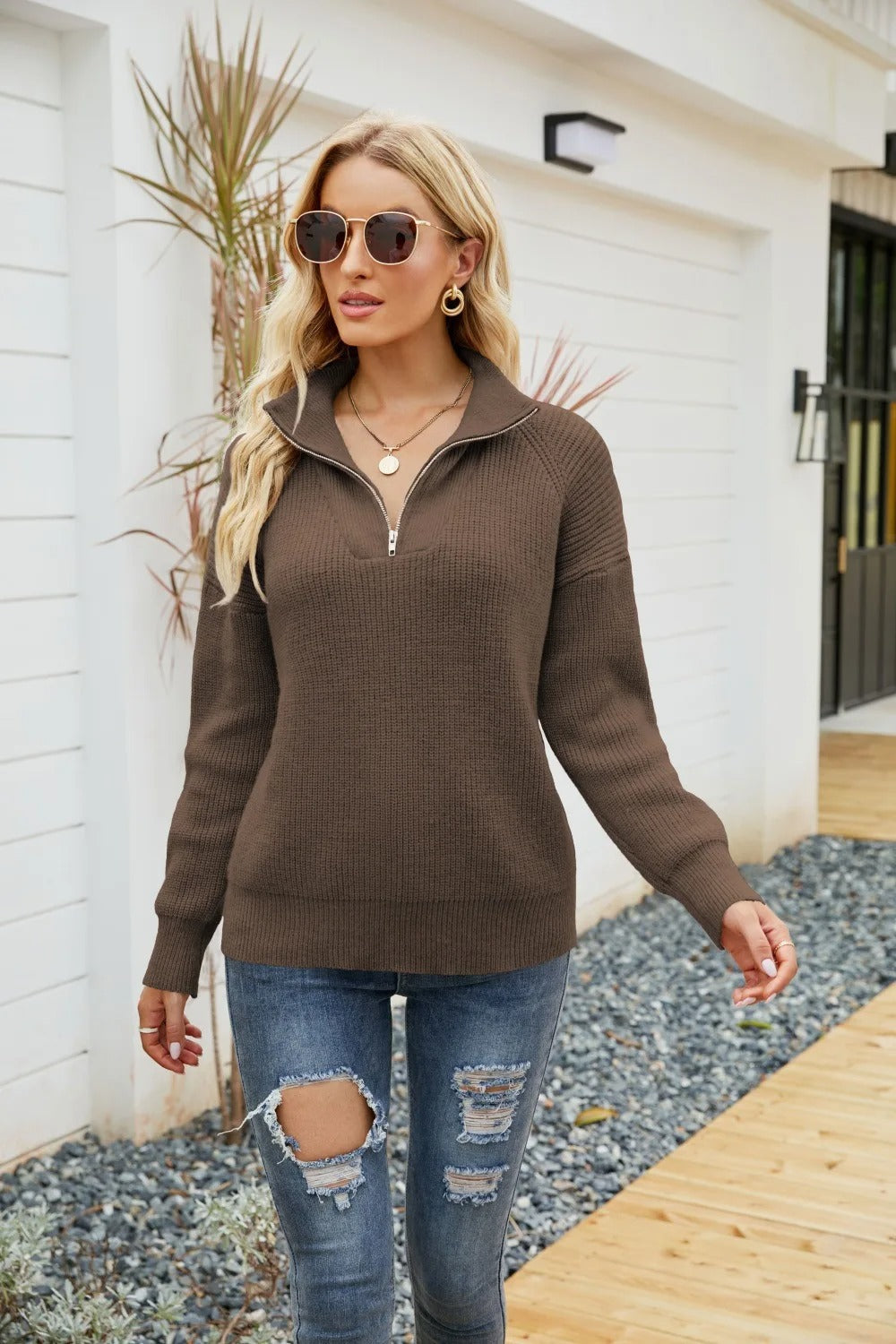 Elena Rossi | Half-Zip Knit Sweater With Casual Luxe Comfort For Women