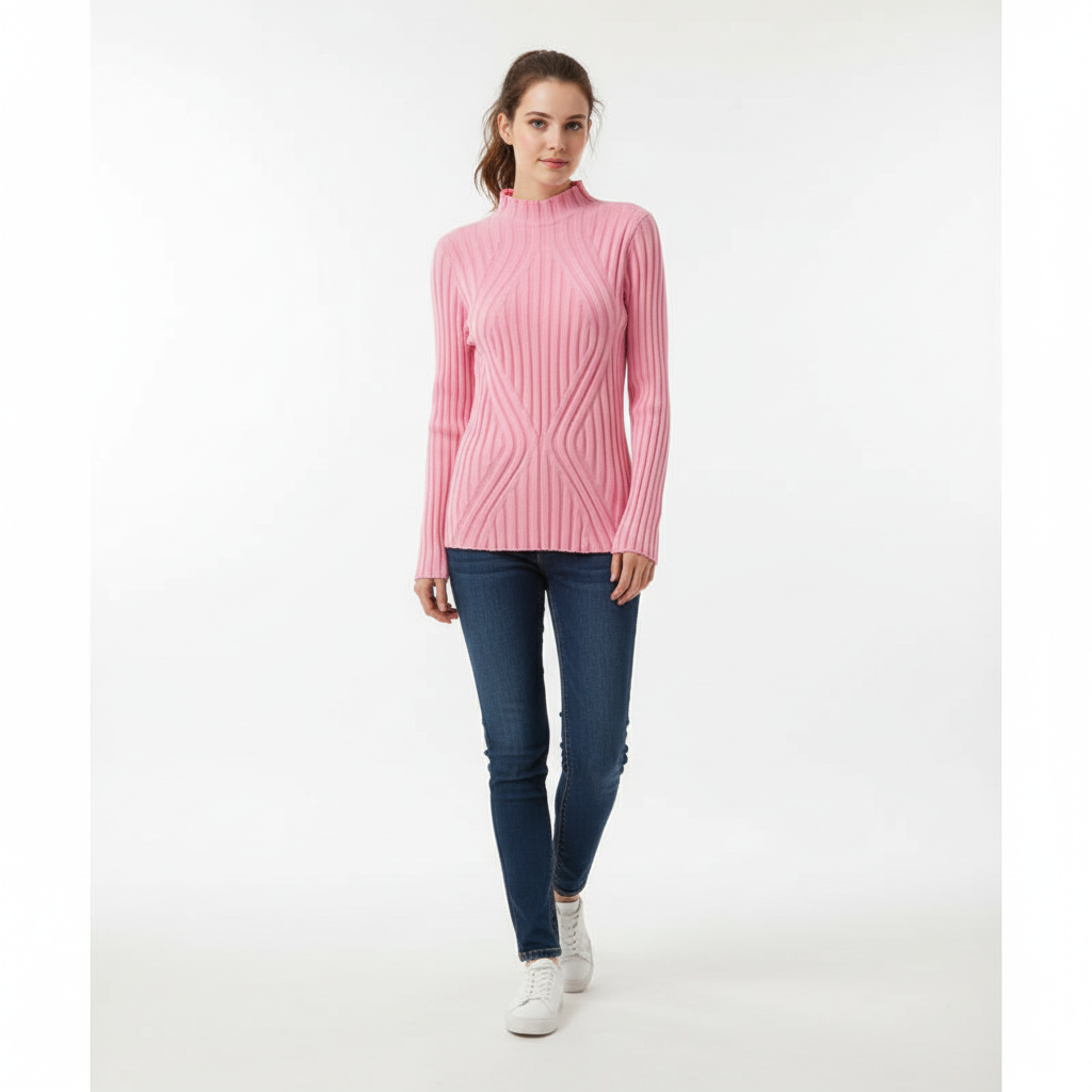 Isabella Bellini | Ribbed High Neck Knit Top For Women