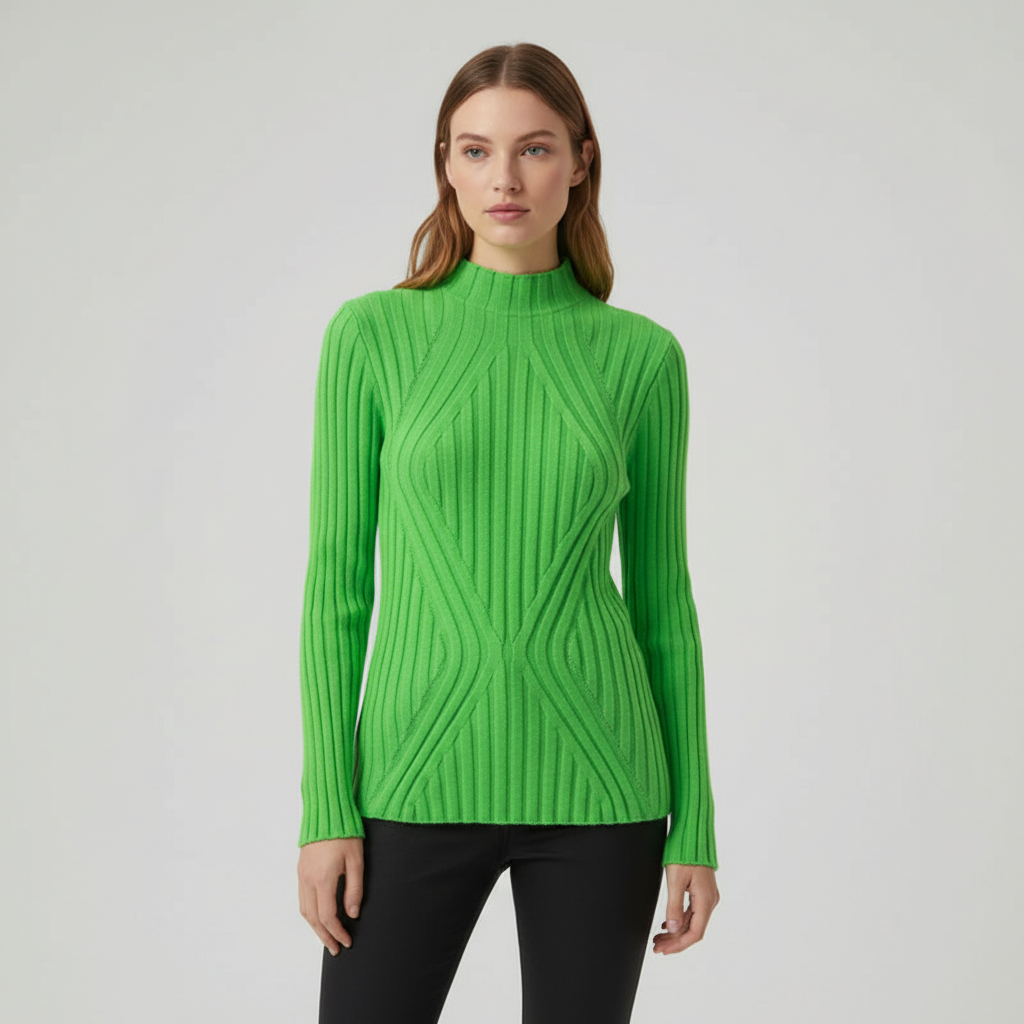 Isabella Bellini | Ribbed High Neck Knit Top For Women
