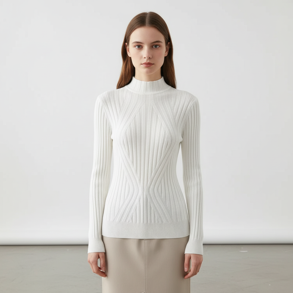 Isabella Bellini | Ribbed High Neck Knit Top For Women