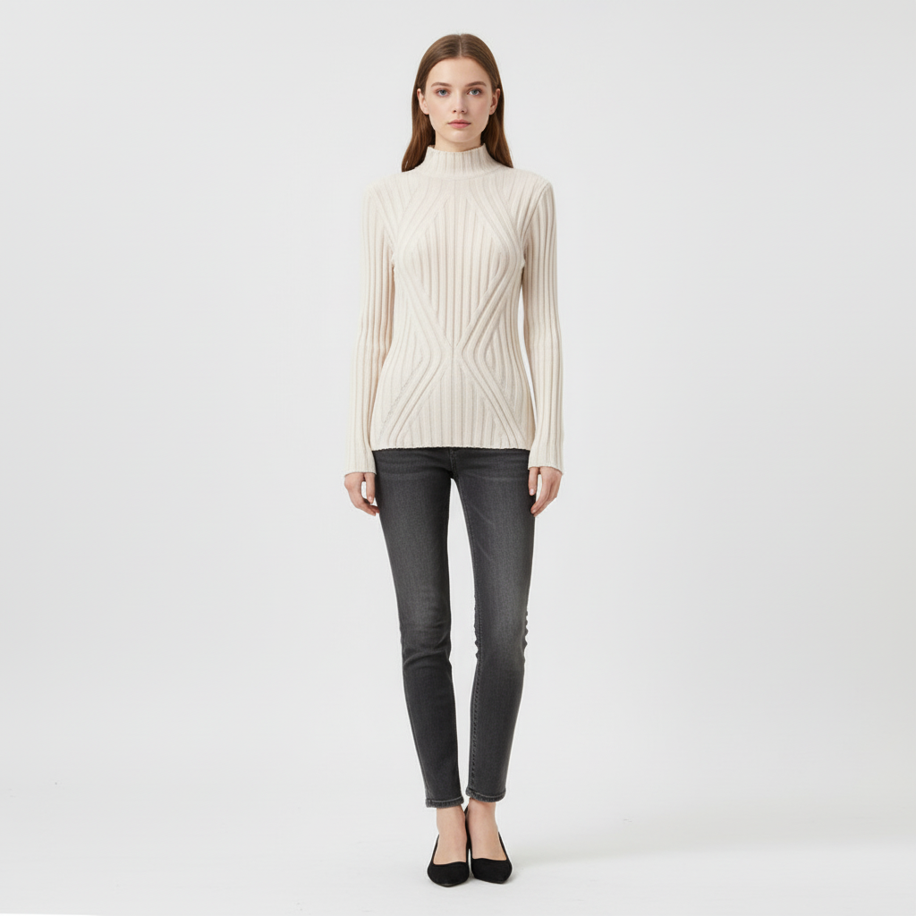 Isabella Bellini | Ribbed High Neck Knit Top For Women