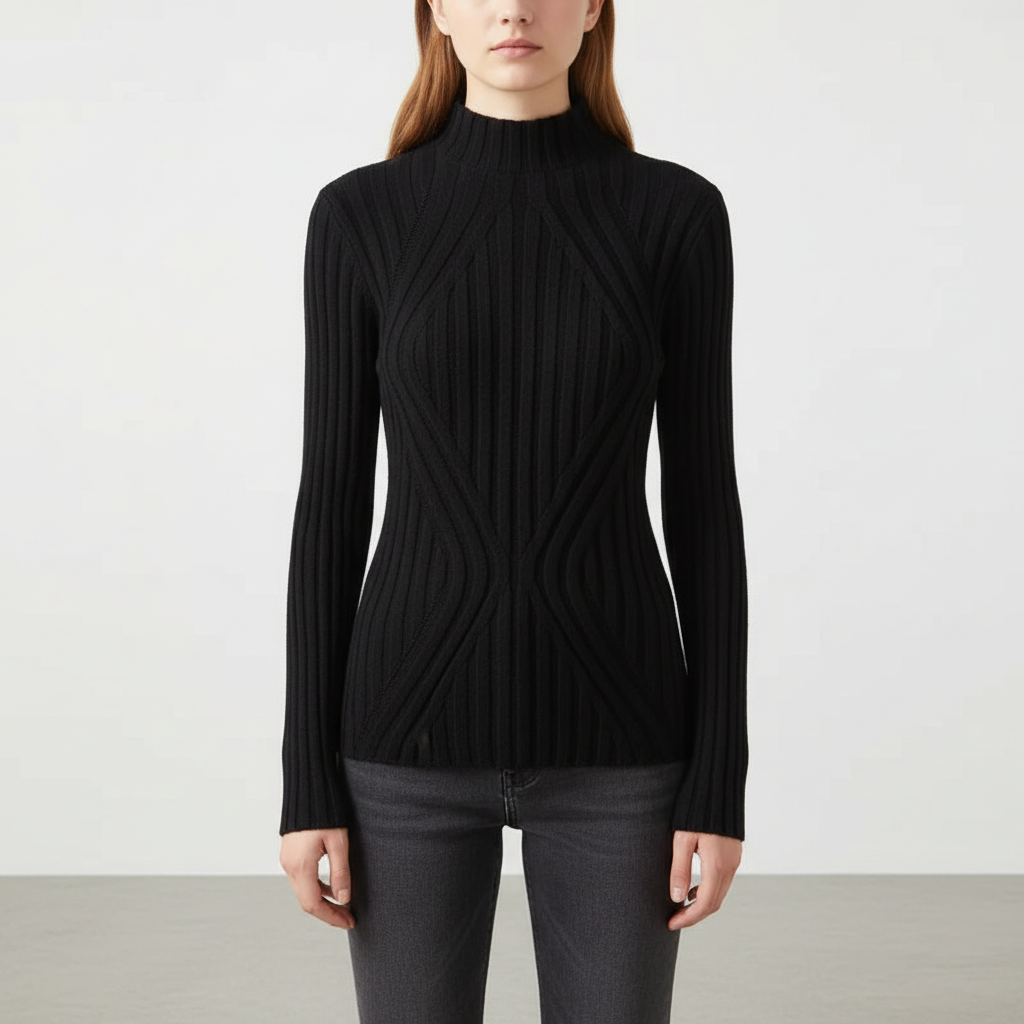 Isabella Bellini | Ribbed High Neck Knit Top For Women