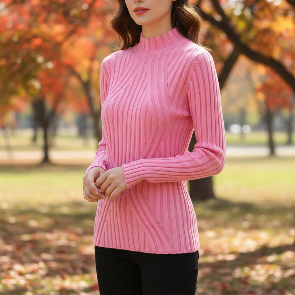 Isabella Bellini | Ribbed High Neck Knit Top For Women