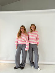 Amélie Laurent | Oversized Striped Knit Sweater With Cozy Luxe Appeal For Women