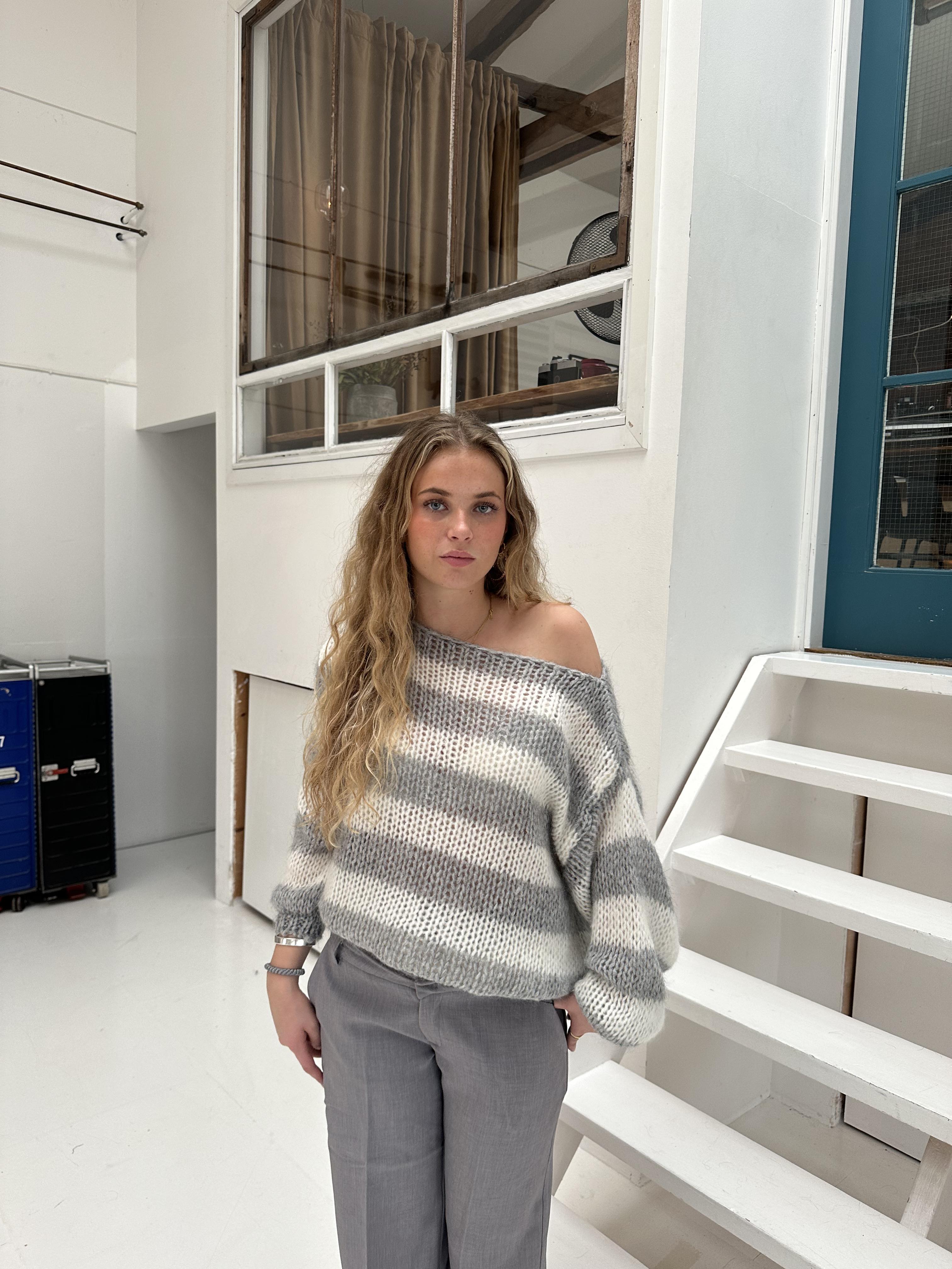 Amélie Laurent | Oversized Striped Knit Sweater With Cozy Luxe Appeal For Women
