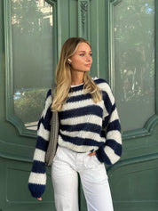 Amélie Laurent | Oversized Striped Knit Sweater With Cozy Luxe Appeal For Women