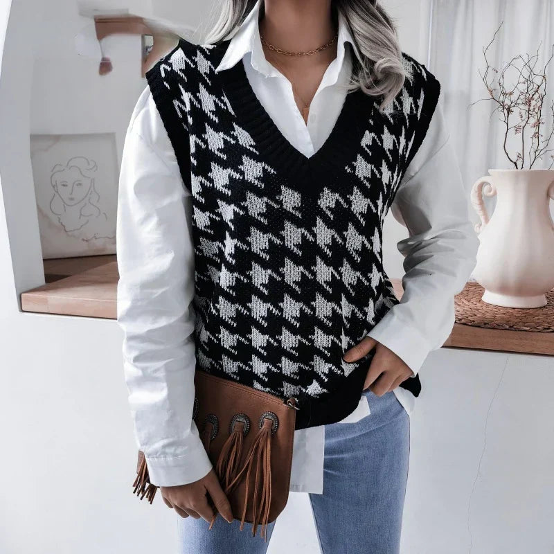 Isabelle Moretti | Houndstooth Knit Vest For Women