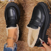 Giulia Moreau | Platform Fur-Lined Loafers with Gold Chain Detail For Women