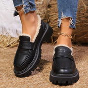 Giulia Moreau | Platform Fur-Lined Loafers with Gold Chain Detail For Women