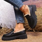 Giulia Moreau | Platform Fur-Lined Loafers with Gold Chain Detail For Women