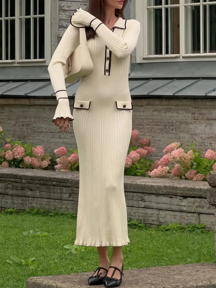 Camille Dubois | Elegant Ribbed Maxi Dress With Timeless Luxury For Women