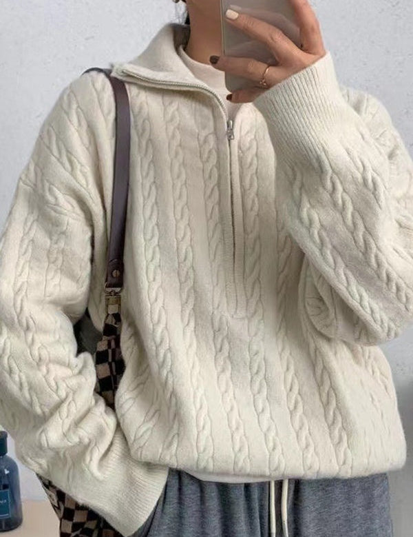 Clara Bellini | Cozy Cable Knit Zip Sweater For Women