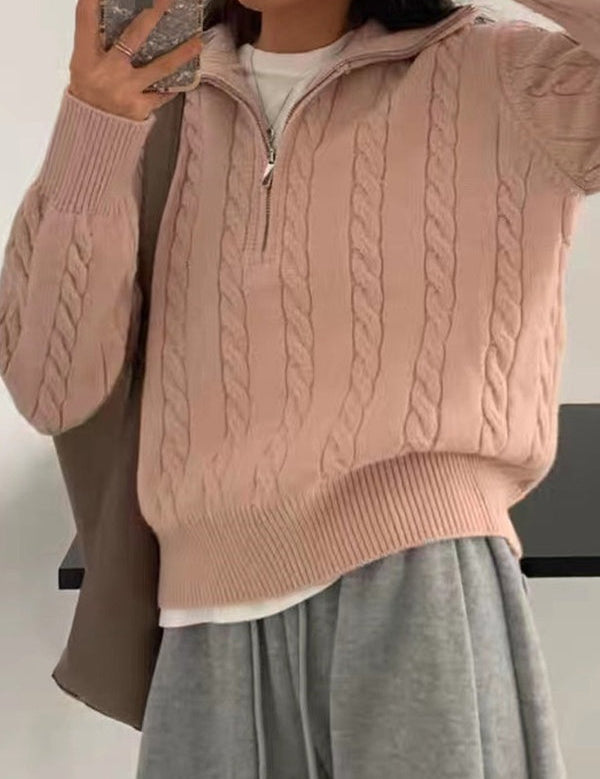 Clara Bellini | Cozy Cable Knit Zip Sweater For Women