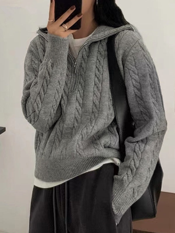 Clara Bellini | Cozy Cable Knit Zip Sweater For Women
