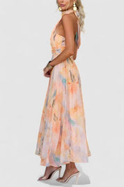 Élodie Moreau | Floral Halter Maxi Dress with Flowing Elegance For Women