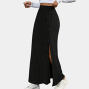 Lucienne Moretti | Ribbed Side-Slit Maxi Skirt For Women