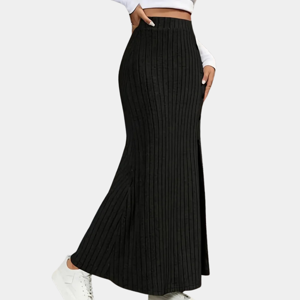Lucienne Moretti | Ribbed Side-Slit Maxi Skirt For Women