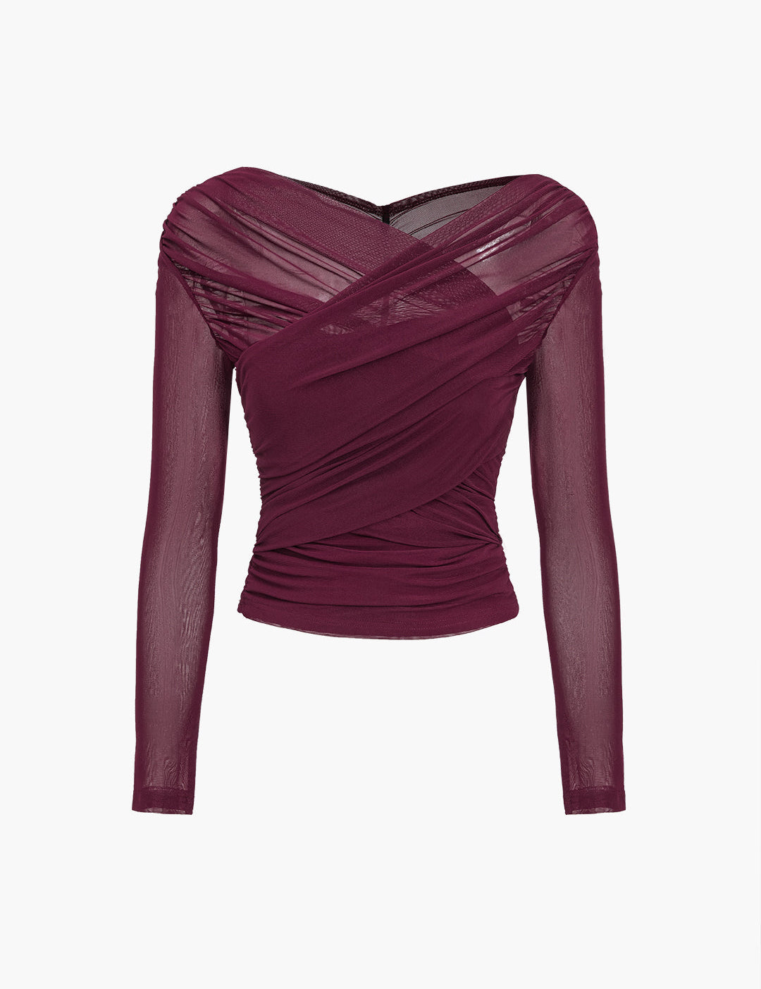 Élise Moreau | Ruched Wrap Mesh Top For Women