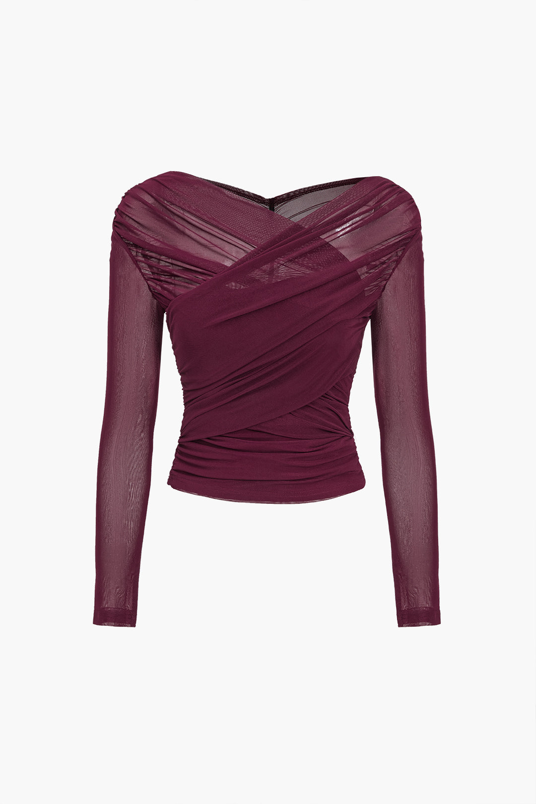 Élise Moreau | Ruched Wrap Mesh Top For Women