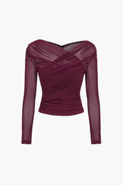 Élise Moreau | Ruched Wrap Mesh Top For Women