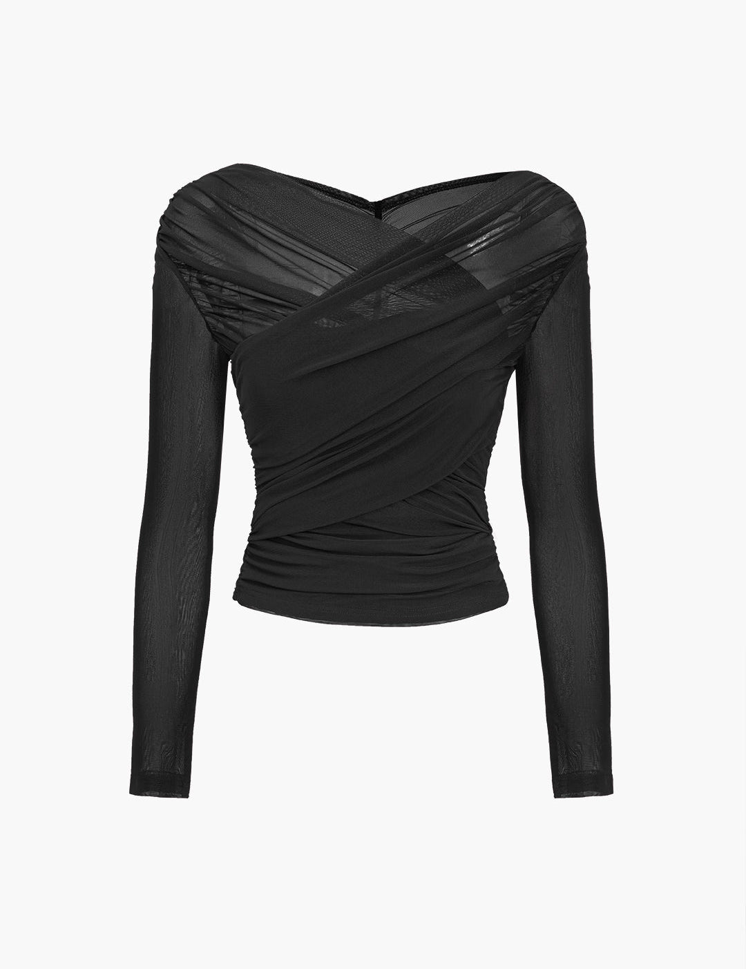 Élise Moreau | Ruched Wrap Mesh Top For Women