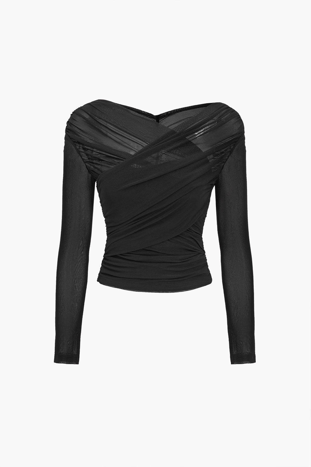 Élise Moreau | Ruched Wrap Mesh Top For Women