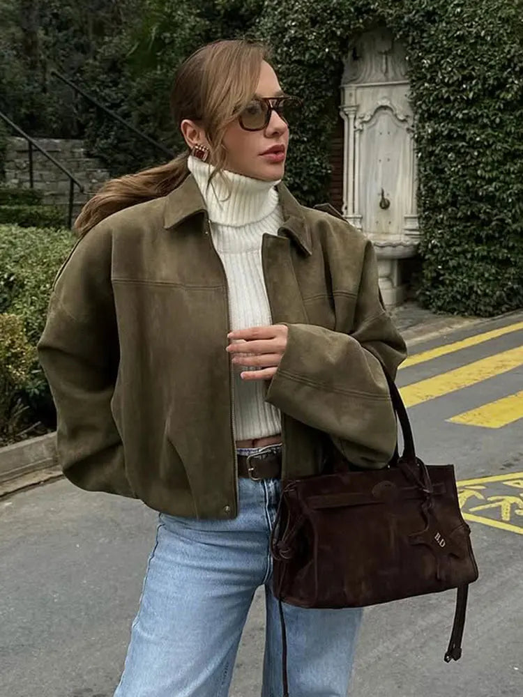 Charlotte Bellini | Oversized Suede Bomber Jacket For Women