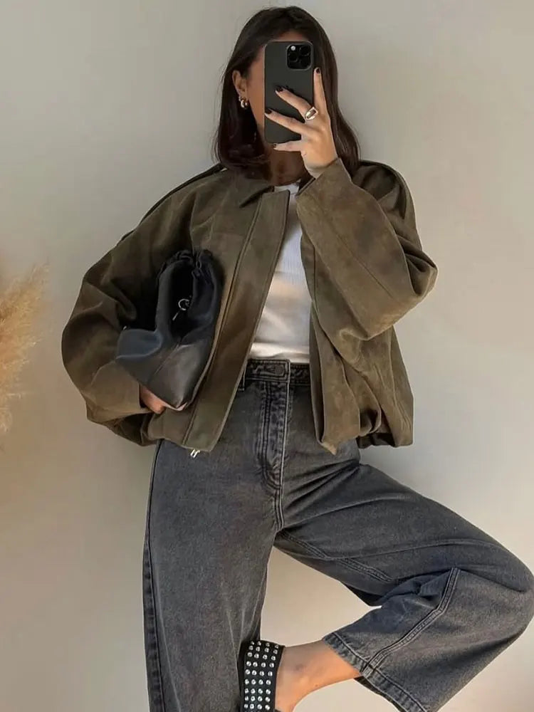 Charlotte Bellini | Oversized Suede Bomber Jacket For Women