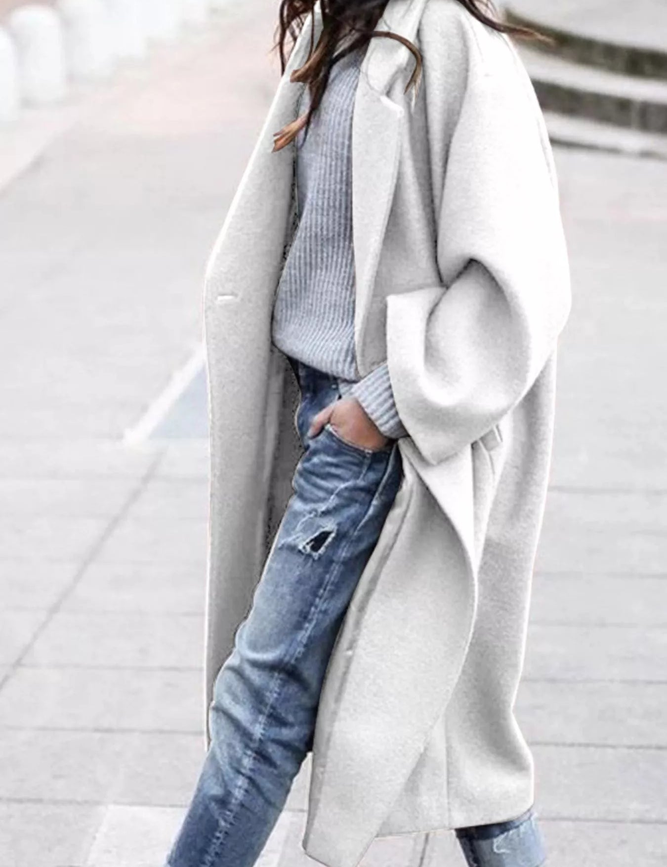 Amélie Laurent | Oversized Wool Blend Long Coat For Women
