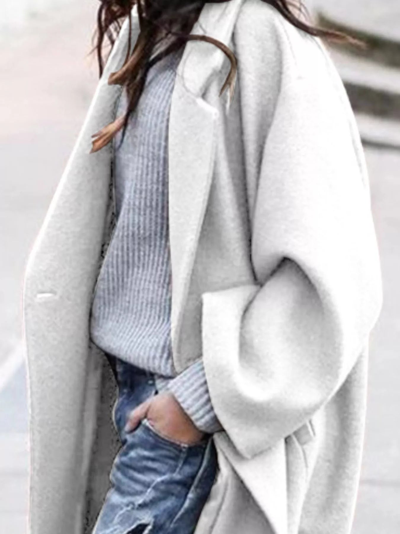 Amélie Laurent | Oversized Wool Blend Long Coat For Women