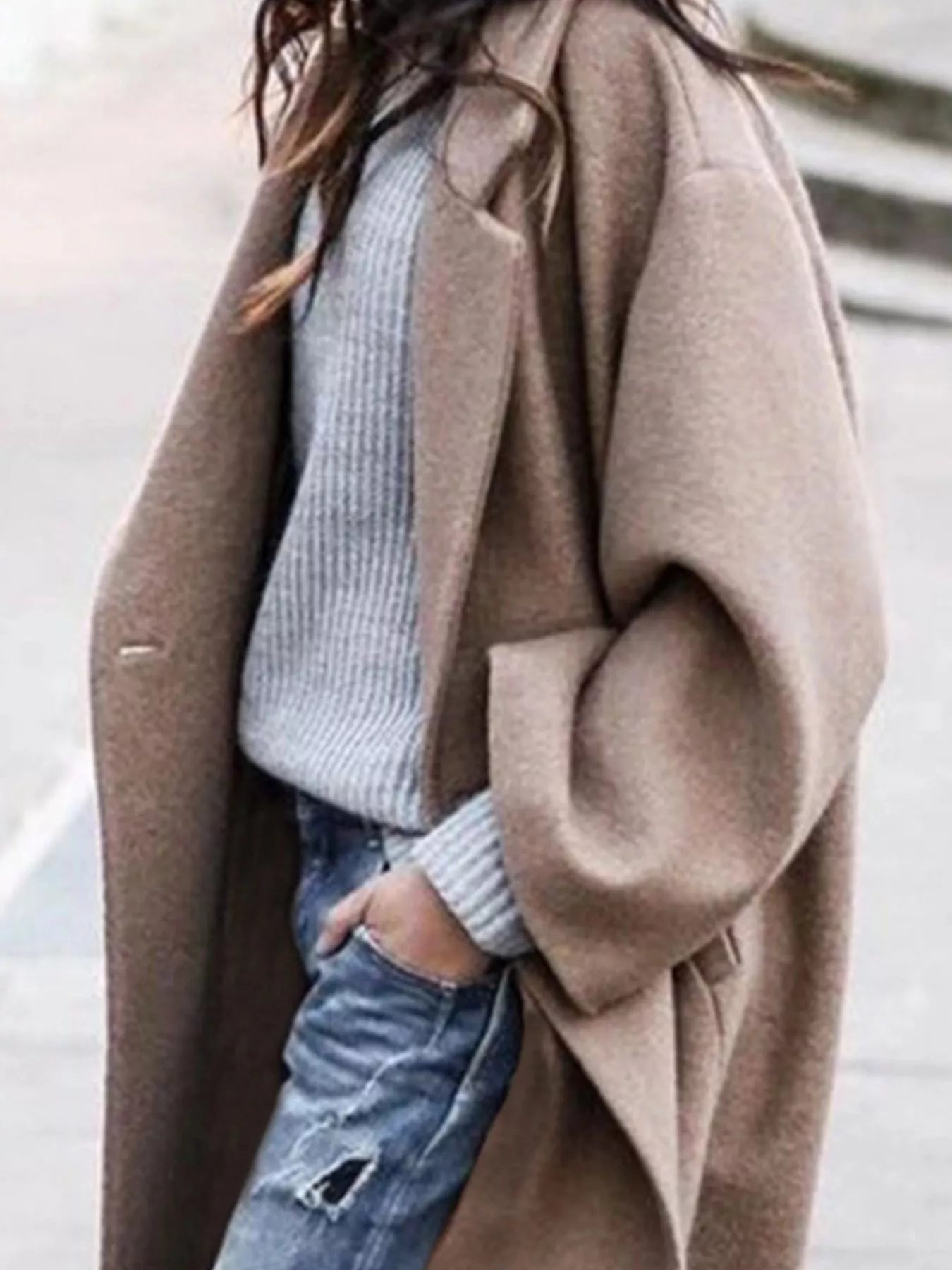 Amélie Laurent | Oversized Wool Blend Long Coat For Women