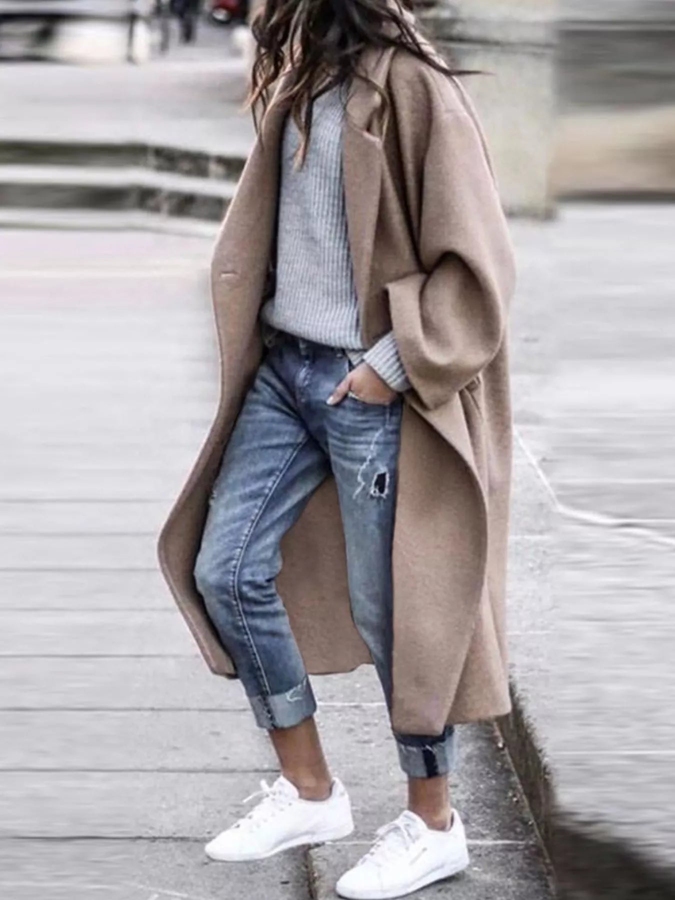 Amélie Laurent | Oversized Wool Blend Long Coat For Women