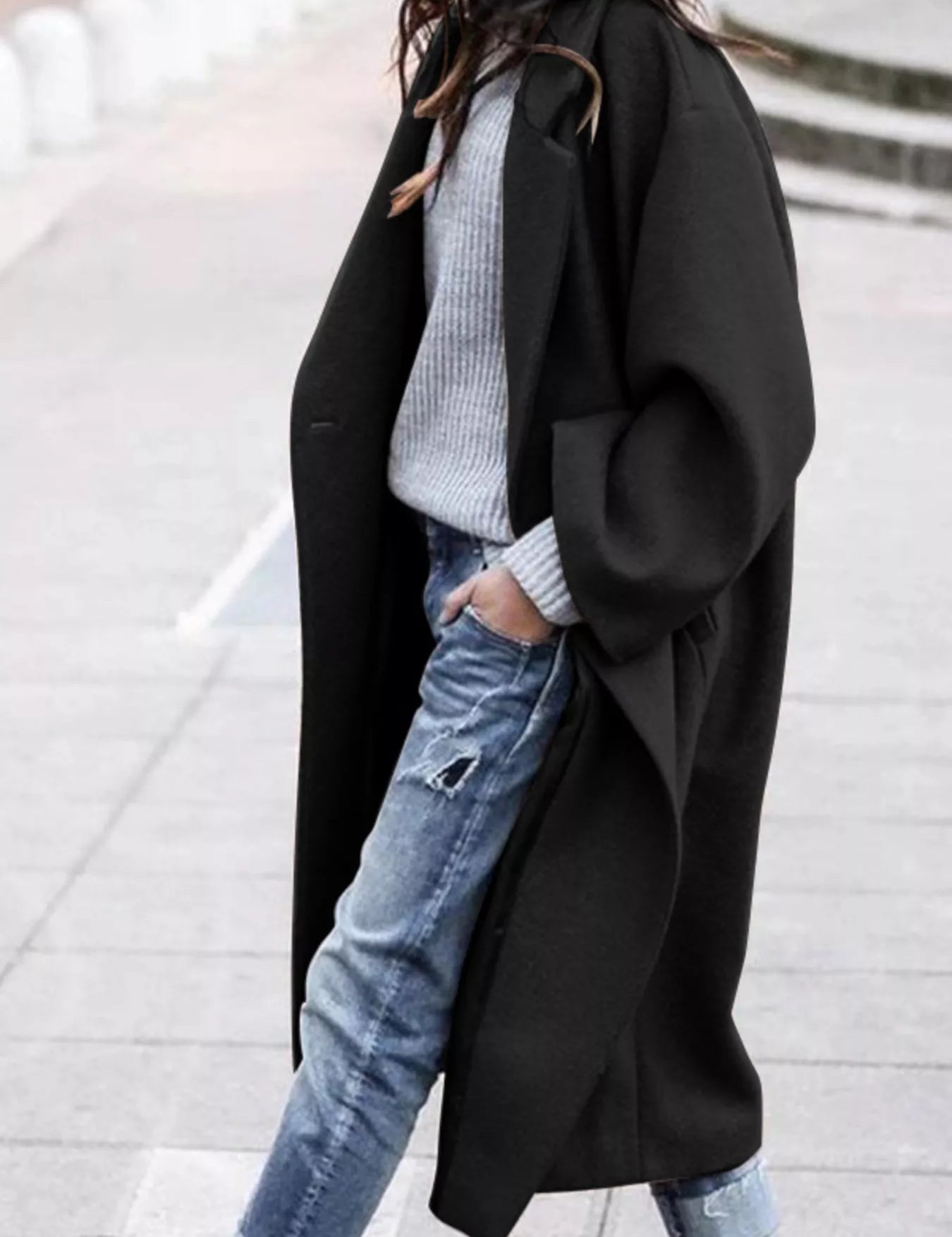 Amélie Laurent | Oversized Wool Blend Long Coat For Women