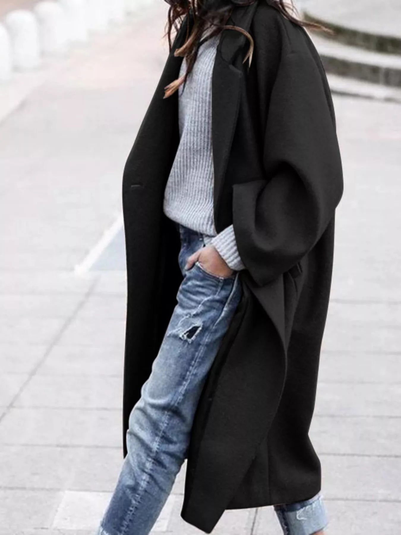 Amélie Laurent | Oversized Wool Blend Long Coat For Women