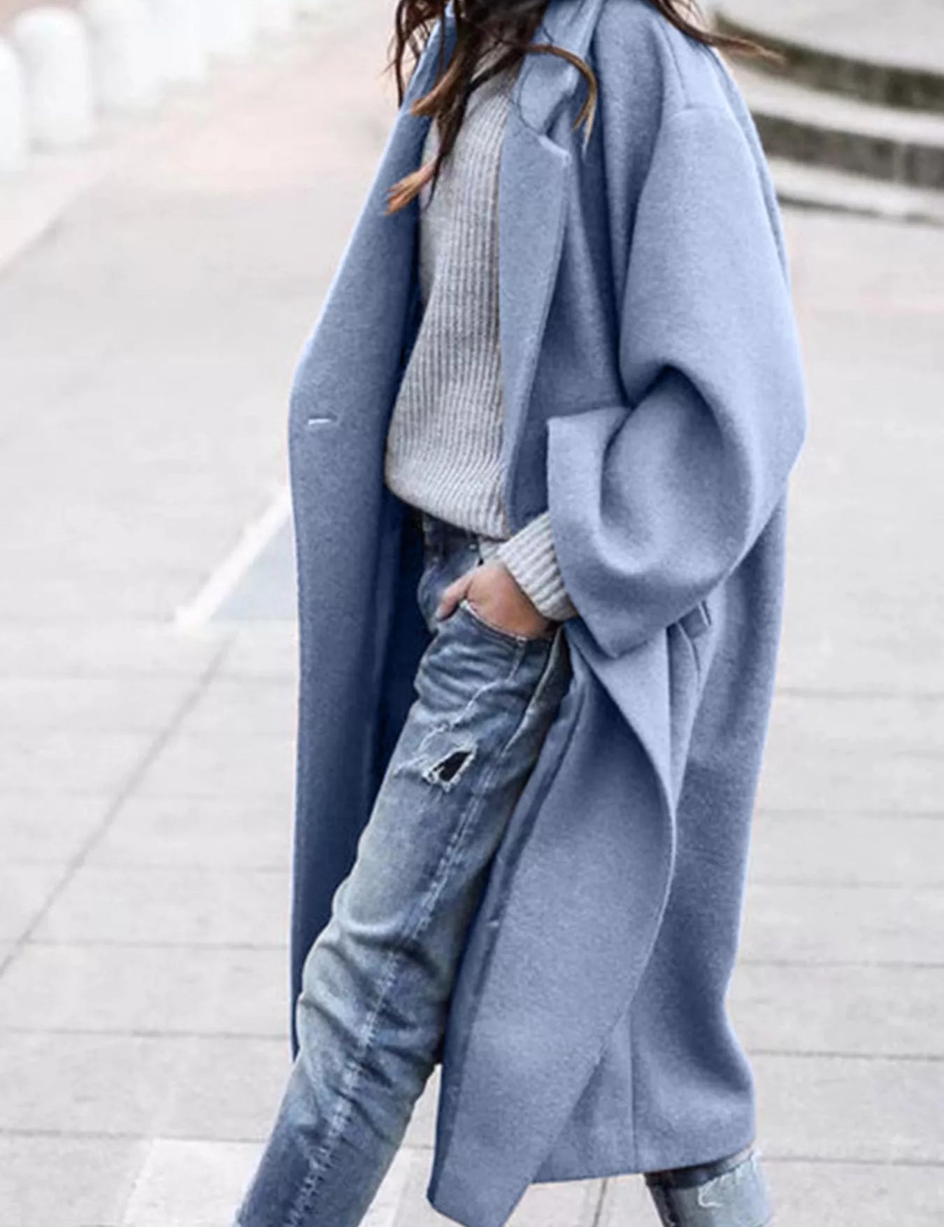 Amélie Laurent | Oversized Wool Blend Long Coat For Women