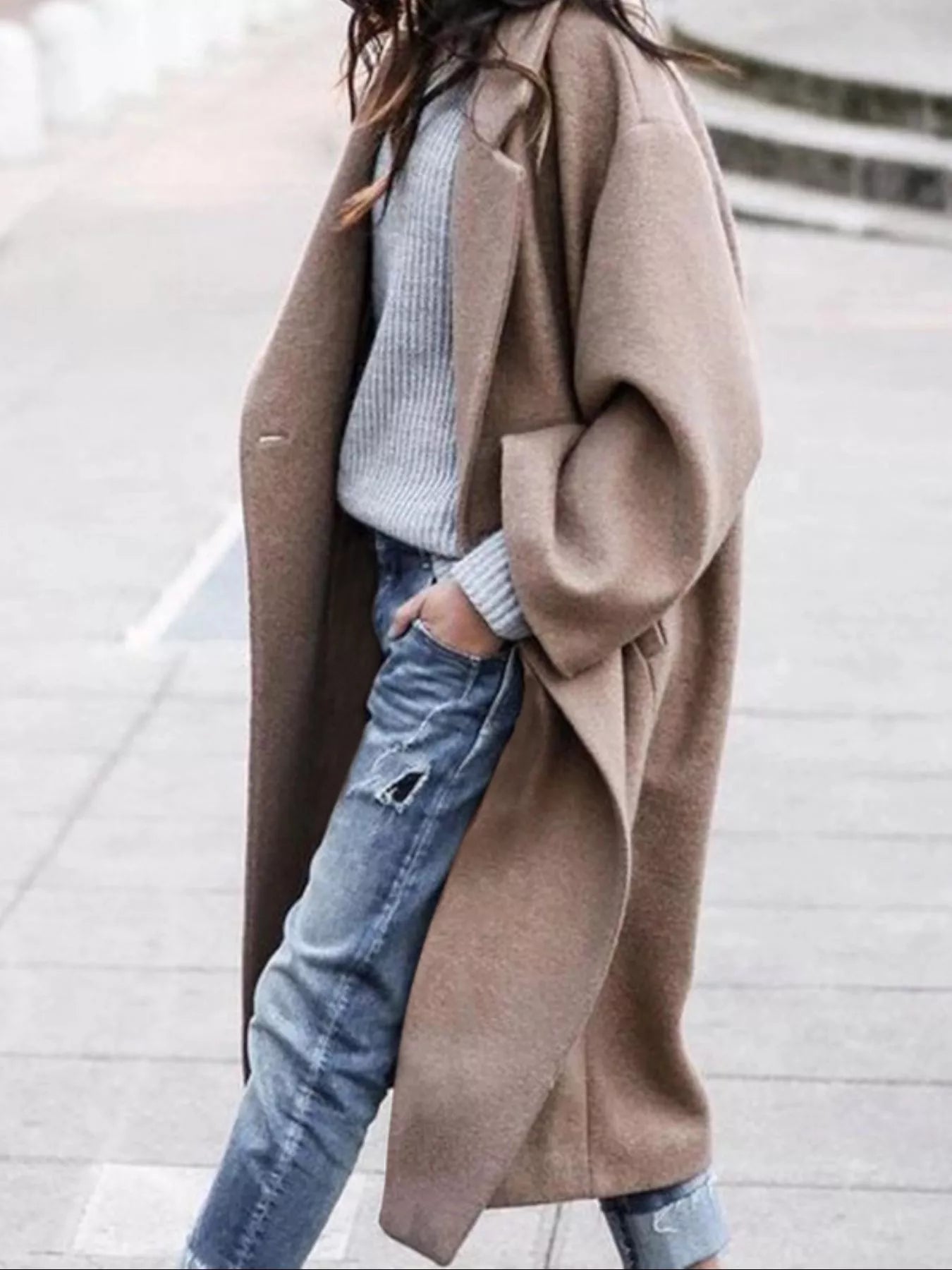 Amélie Laurent | Oversized Wool Blend Long Coat For Women