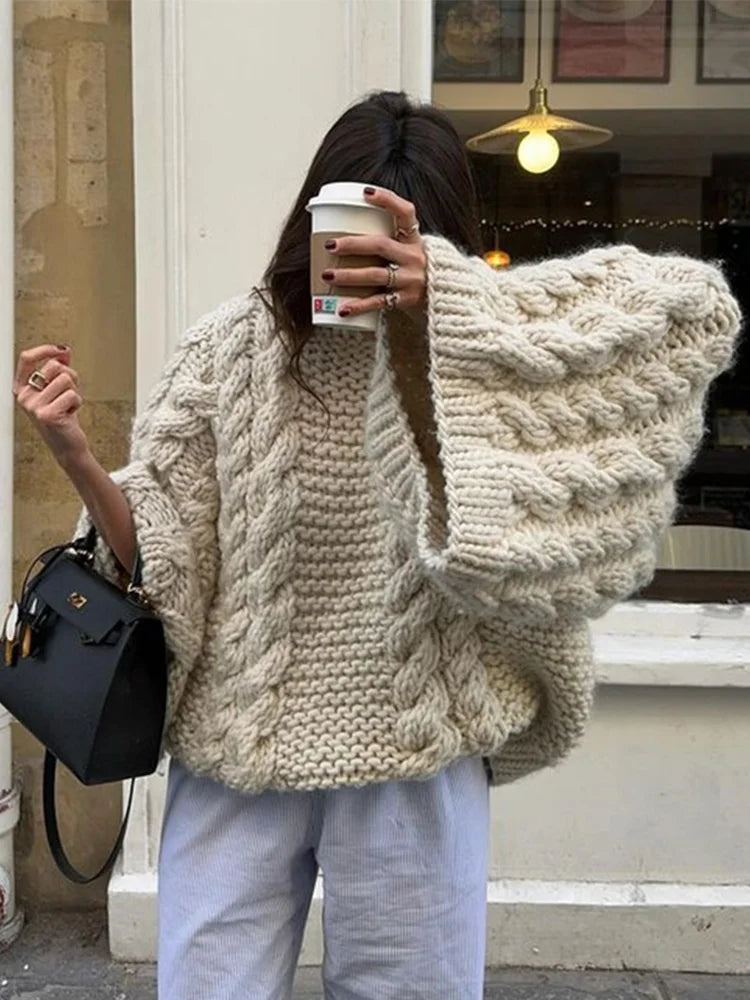 Amelia Laurent | Chunky Cable Knit Oversized Sweater For Women